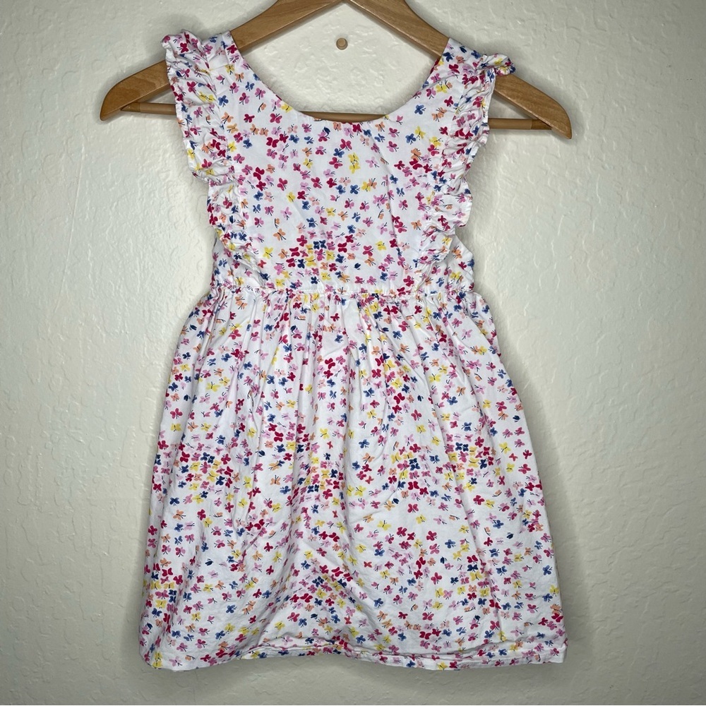 Jojo Maman Bebe Girls 5/6 Apron Style Butterfly Dress White Ruffles 100% Cotton